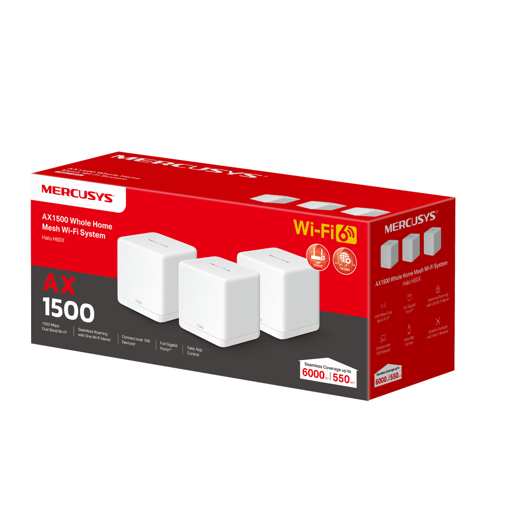AX1500 Whole Home Mesh Wi-Fi 6 System, Halo H60X(3-pack)