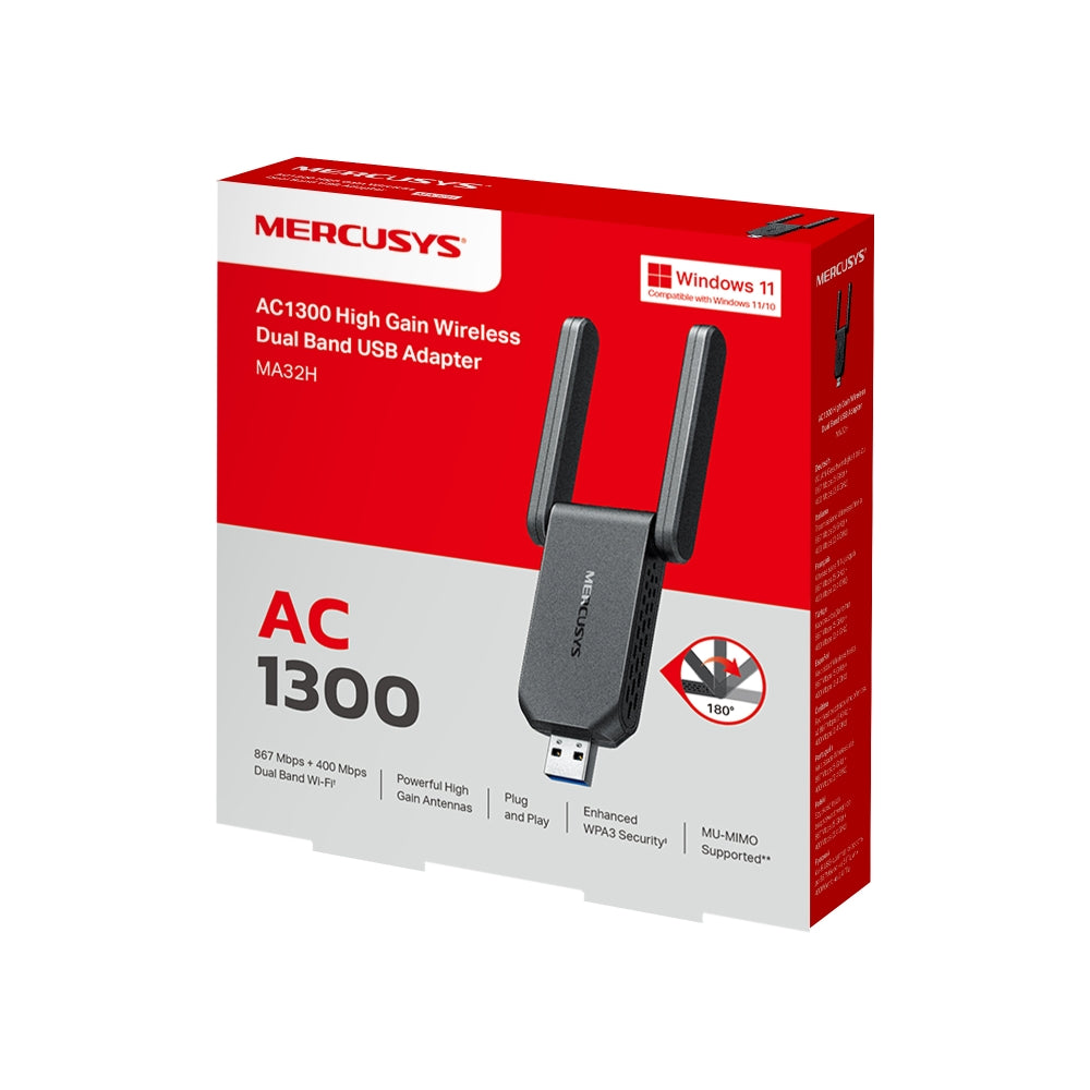 AC1300 High-Gain Wireless Dual Band USB Adapter, MA32H