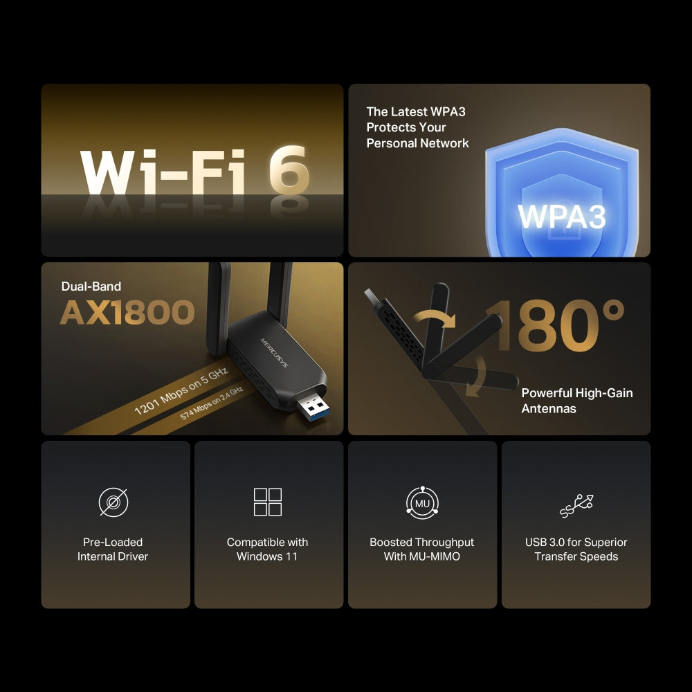 AX1800 High-Gain Wireless Dual-Band USB Adapter, MA72XH(2-pack)