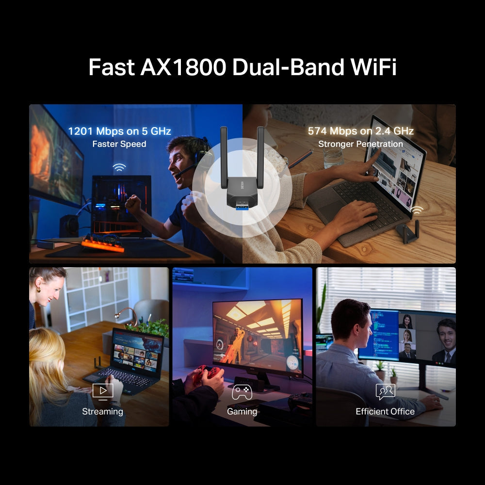 AX1800 High-Gain Wireless Dual-Band USB Adapter, MA72XH(2-pack)
