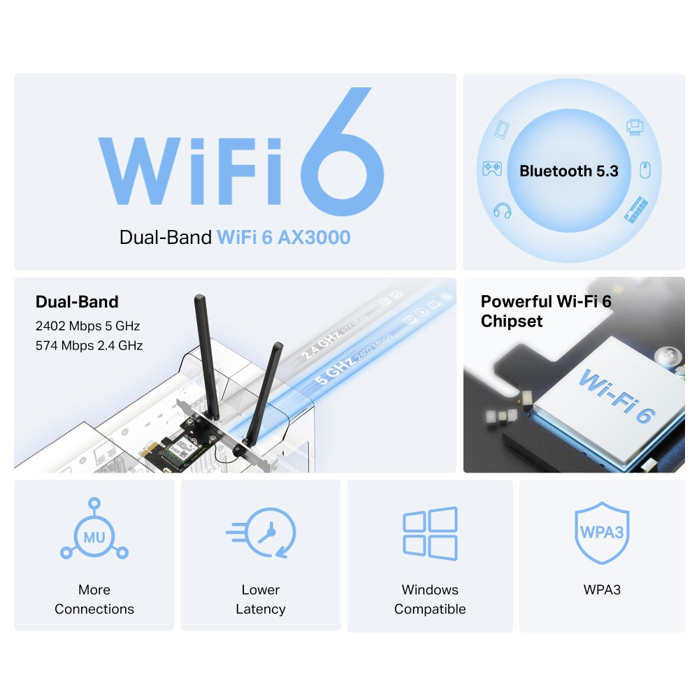 AX3000 Wi-Fi 6 Bluetooth 5.2 PCIe Adapter, MA80XE