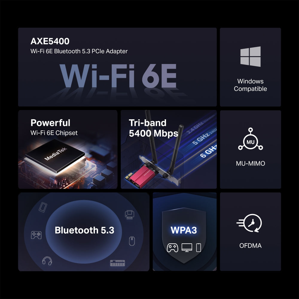 AXE5400 Wi-Fi 6E Bluetooth 5.2 PCIe Adapter, MA86XE