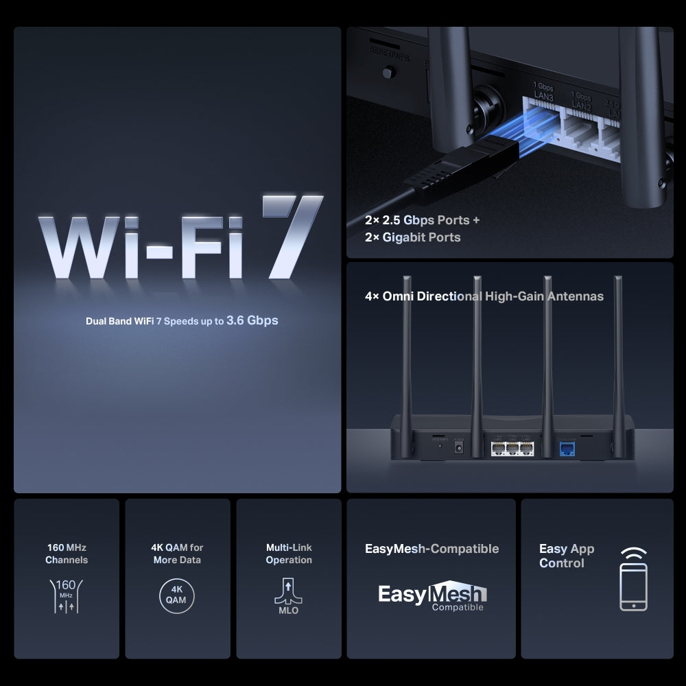 BE3600 Dual Band Wi-Fi 7 Router, MR27BE