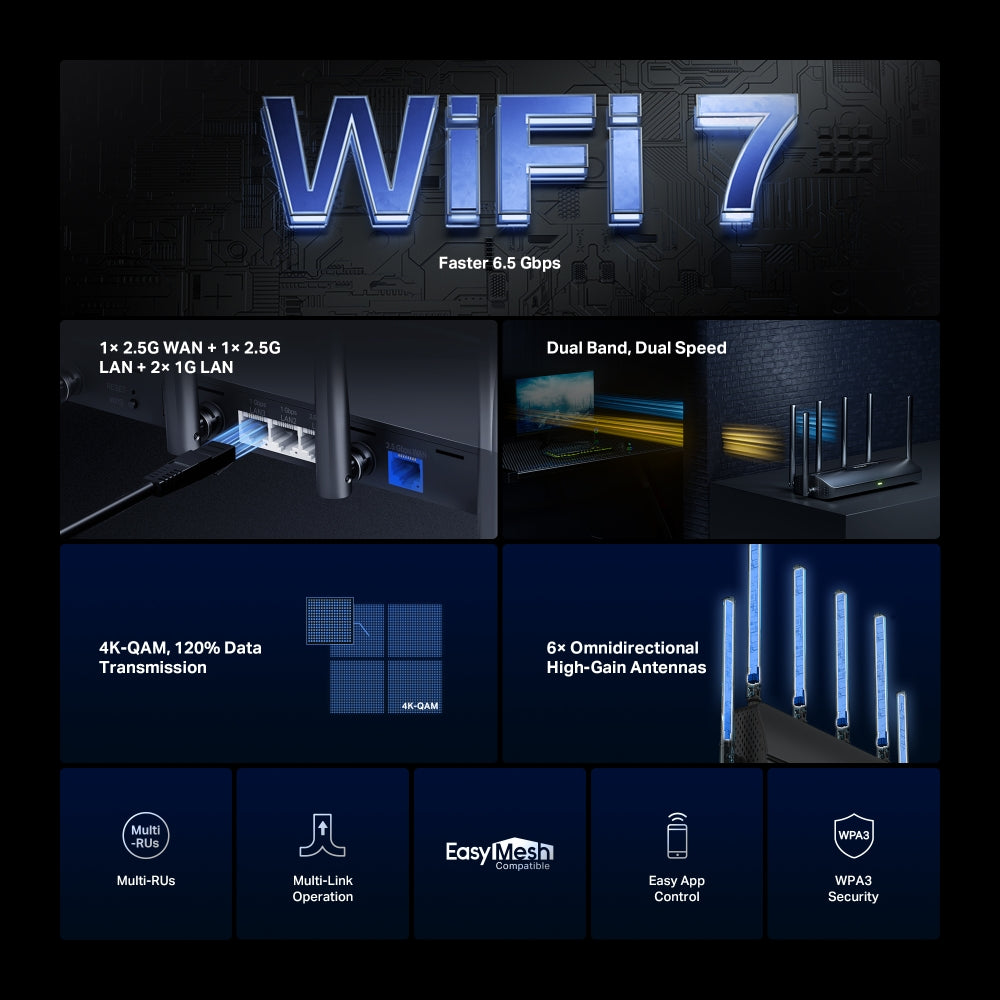 BE6500 Dual-Band Wi-Fi 7 Router, MR37BE