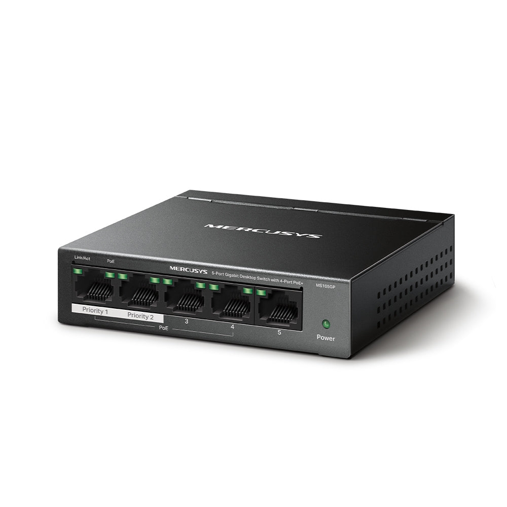 5-Port 10/100/1,000 Mbps Desktop Switch with 4-Port PoE+, MS105GP