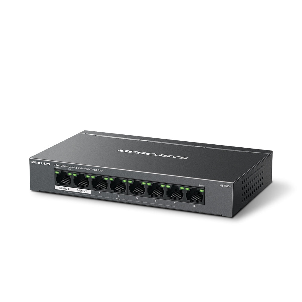 8-Port 10/100/1,000 Mbps Desktop Switch with 7-Port PoE+, MS108GP