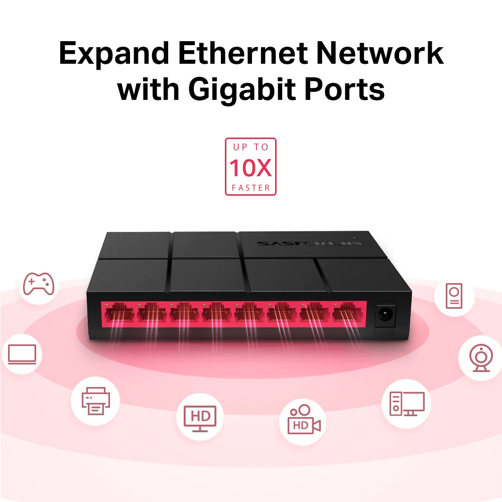 8-Port 10/100/1,000 Mbps Desktop Switch, MS108G