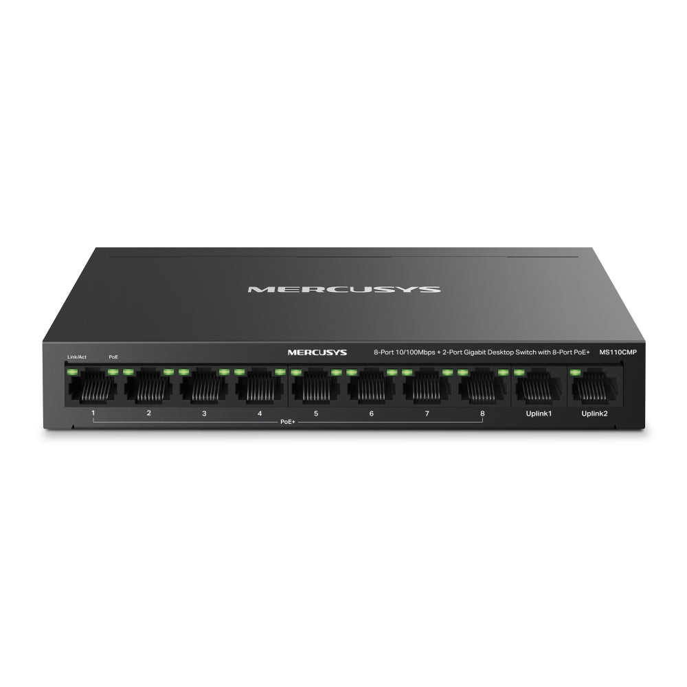 8-Port 10/100 Mbps + 2-Port Gigabit Desktop Switch with 8-Port PoE+, MS110CMP