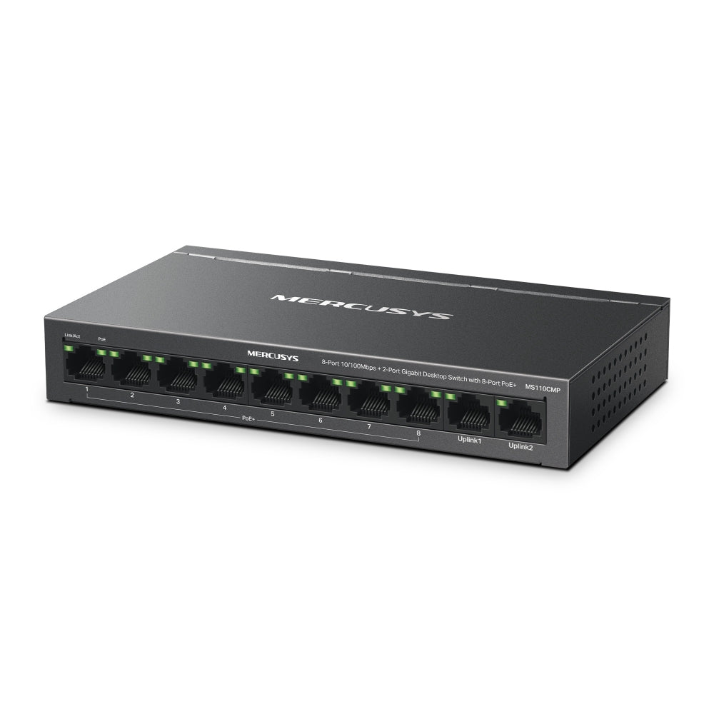 8-Port 10/100 Mbps + 2-Port Gigabit Desktop Switch with 8-Port PoE+, MS110CMP