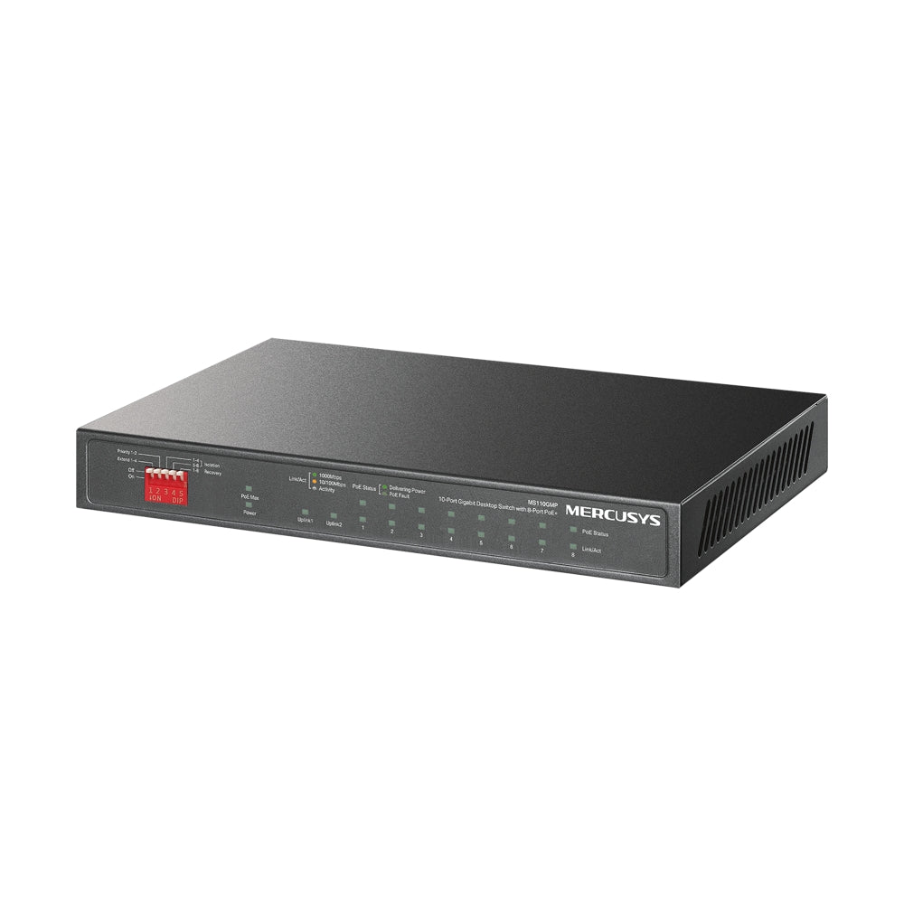 10-Port Gigabit Desktop Switch with 8-Port PoE+, MS110GMP