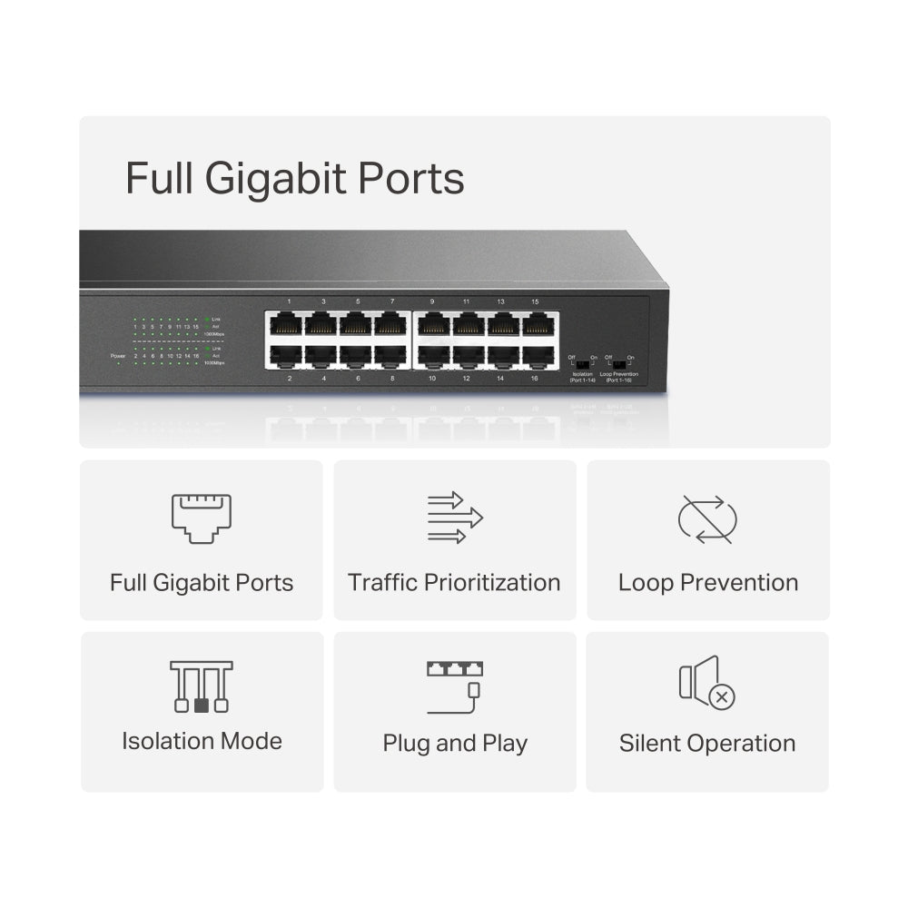 16-Port Gigabit Desktop/Rackmount Switch, MS116GS