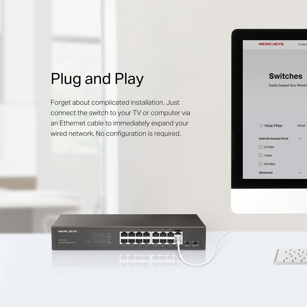 16-Port Gigabit Desktop/Rackmount Switch, MS116GS
