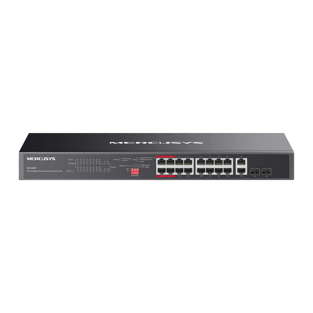 MS120GP | 20-Port Gigabit Rackmount Switch with 16-Port PoE+