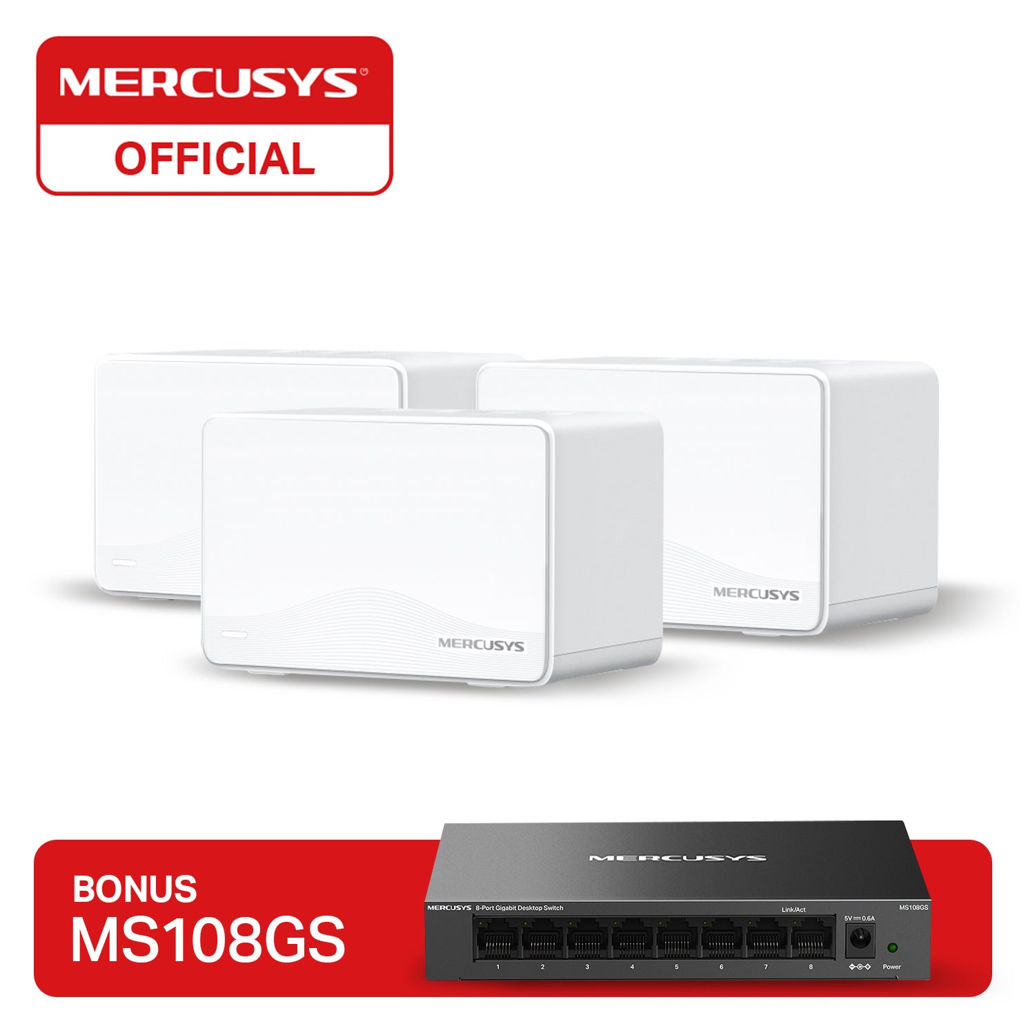 Mercusys Halo H25BE 3 Pks BE3600 Wi-Fi 7 Mesh+MS108GS 8 Gigabit Ports Switch