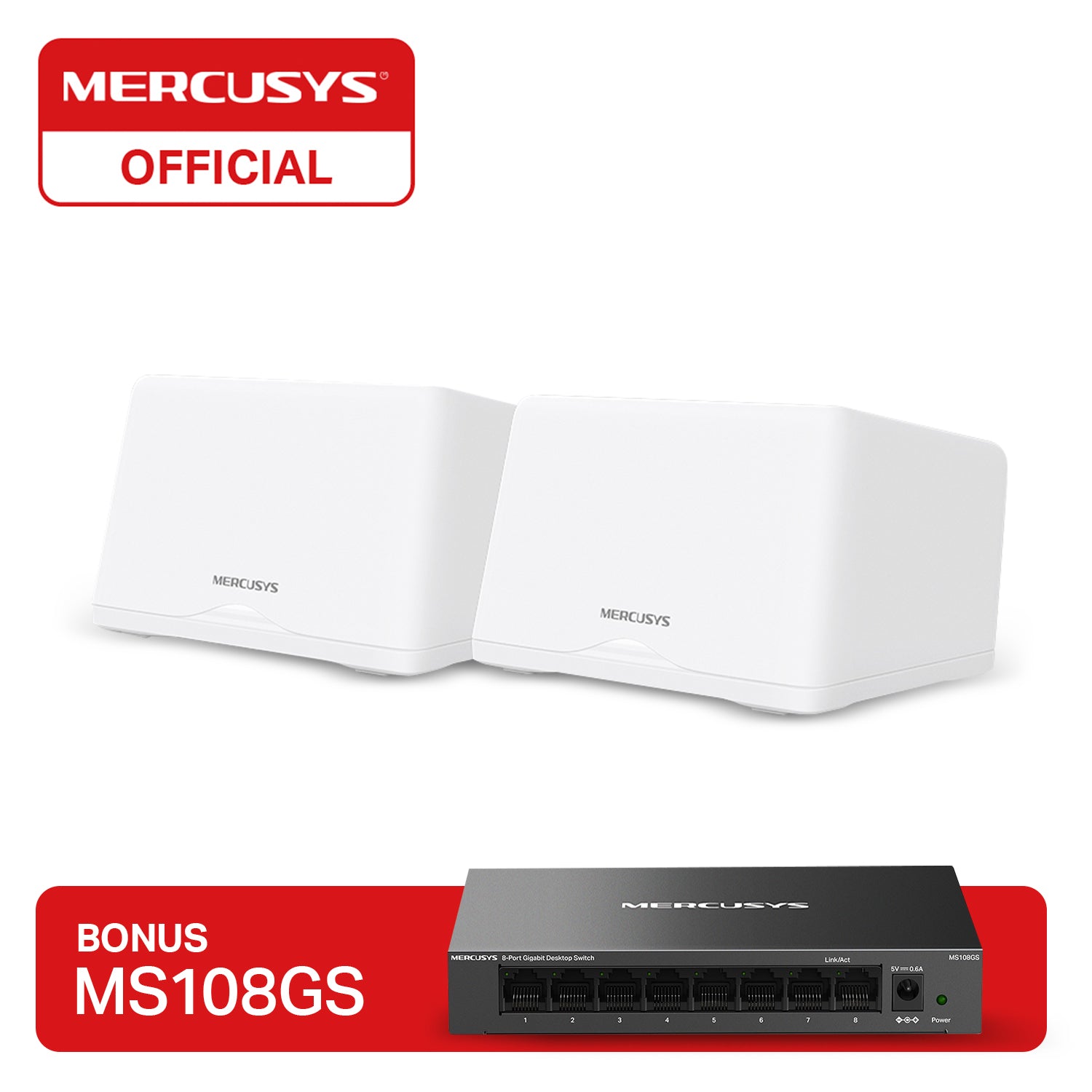 Mercusys Halo H47BE 2 Pack BE9300 Wi-Fi 7 Mesh + MS108GS 8 Gigabit Ports Switch