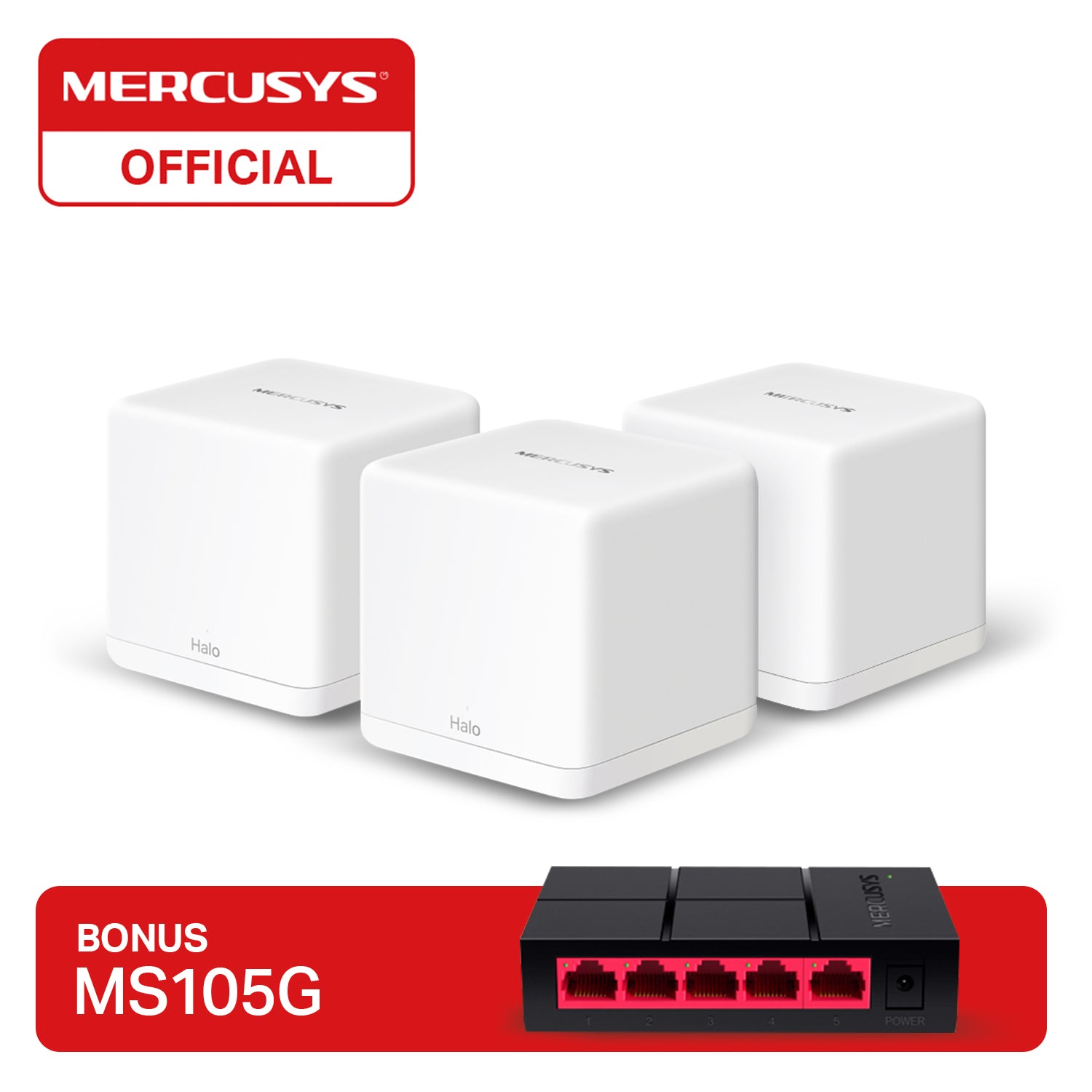 Mercusys Halo H60X 3 PACK AX1500 WiFi 6 Mesh + MS105G 5 Gigabit Ports Switch