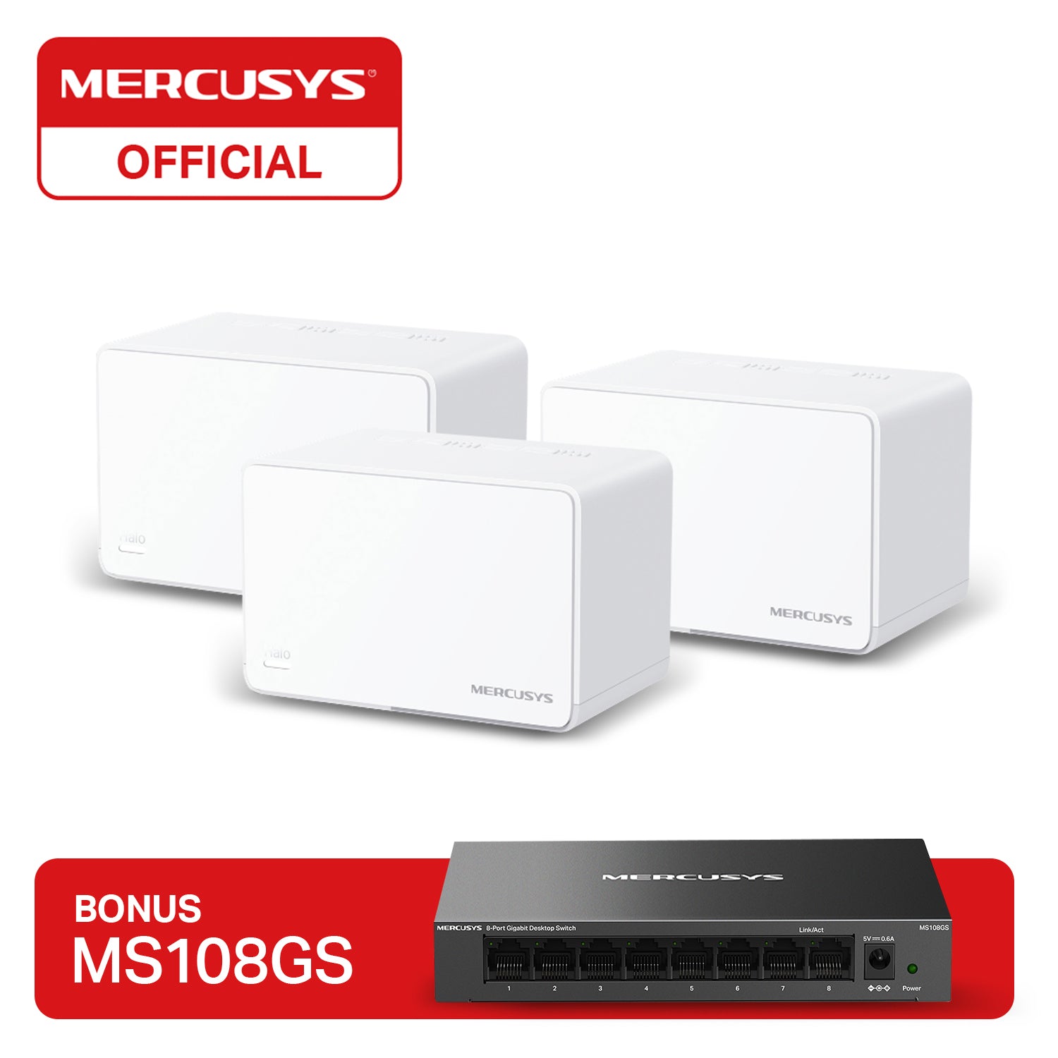 Mercusys Halo H80X 3 PACK AX3000 WiFi 6 Mesh + MS108GS 8 Gigabit Ports Switch
