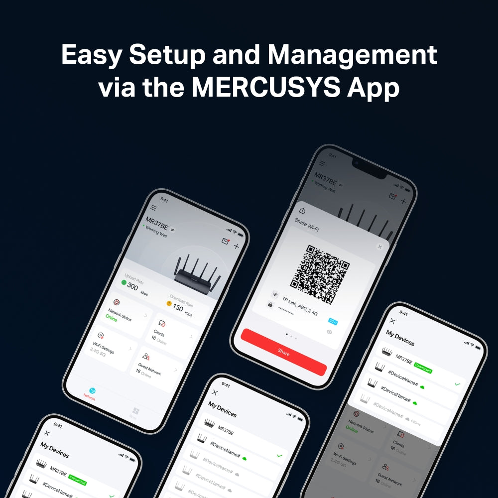 Mercusys BE6500 WiFi 7 MA37BE Tri-Band Adapter + MR37BE Dual Band Router