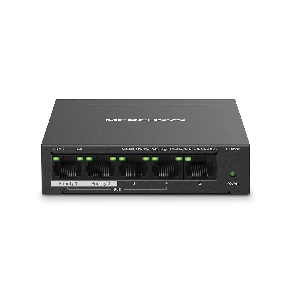 5-Port 10/100/1,000 Mbps Desktop Switch with 4-Port PoE+, MS105GP